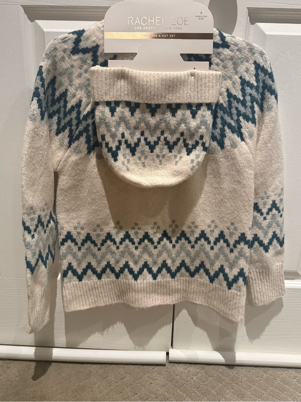 Rachel Zoe Cream and Teal Fair Isle crew neck Sweater